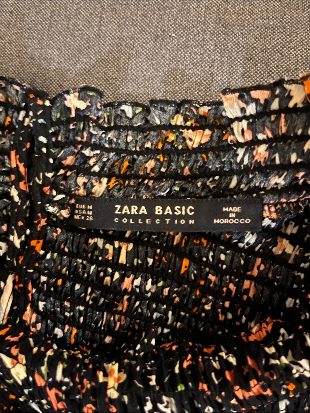 Zara Black Blouse with Peach and Cream Floral Print - Picture 3 of 4